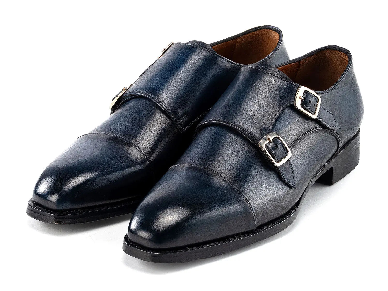 Paul Parkman Men's Navy Goodyear Welted Double Monk strap Shoes (ID#9468-NVY) PAUL PARKMAN