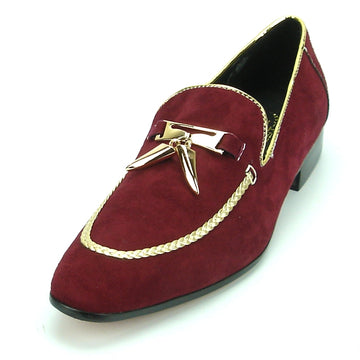 Fiesso FI-7157 Burgundy Suede Loafers