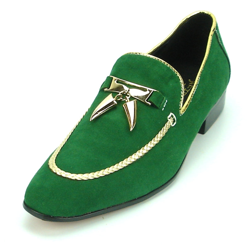 Fiesso FI-7157 Green Suede Loafers