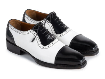 Paul Parkman Men's Black/White Goodyear Welted Cap Toe Oxfords (ID#9482-BNW) PAUL PARKMAN