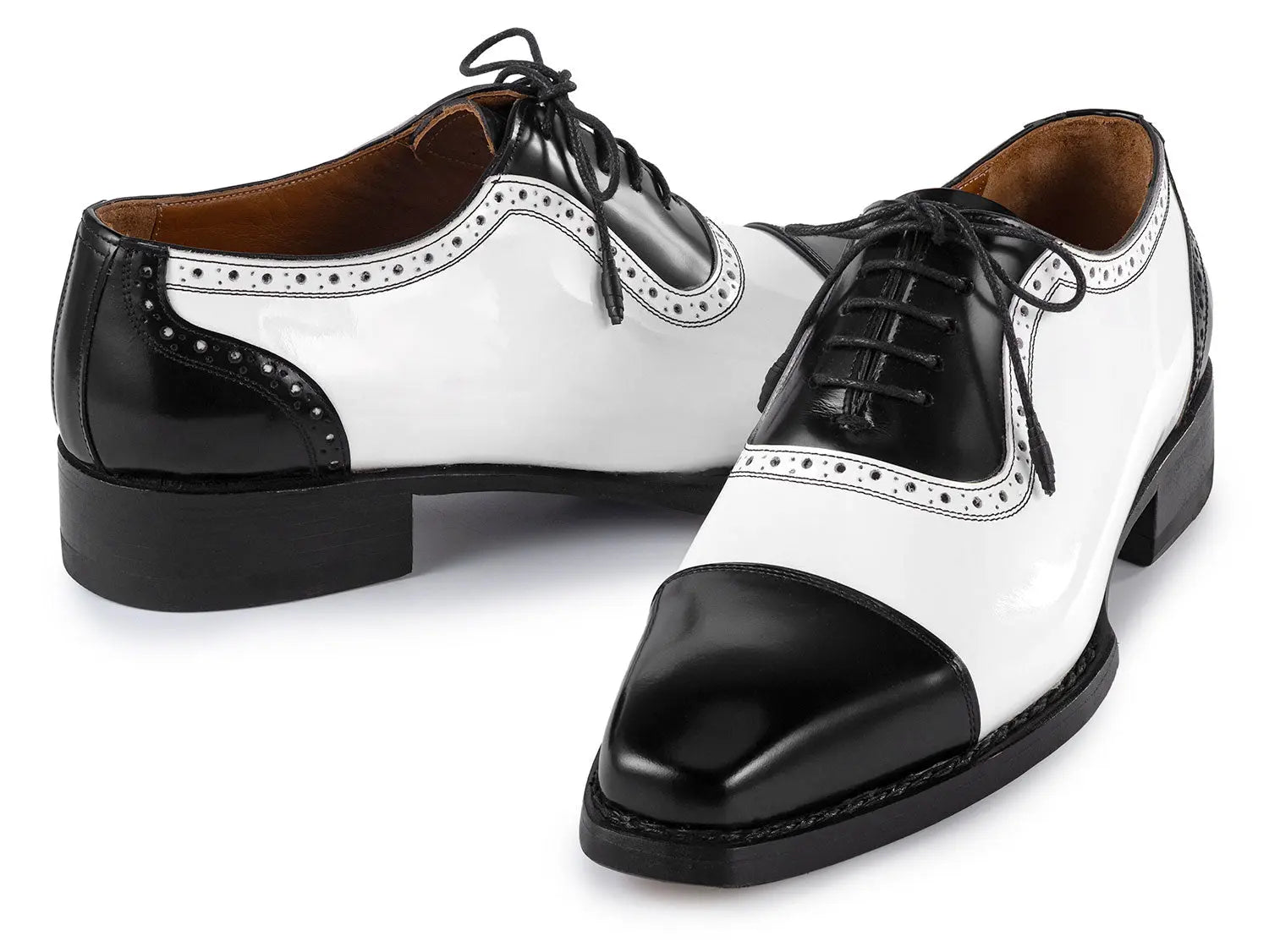 Paul Parkman Men's Black/White Goodyear Welted Cap Toe Oxfords (ID#9482-BNW) PAUL PARKMAN