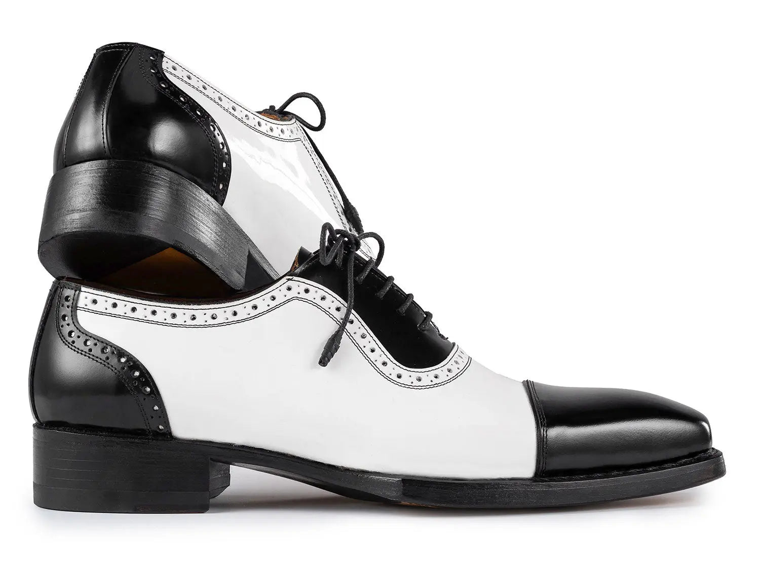 Paul Parkman Men's Black/White Goodyear Welted Cap Toe Oxfords (ID#9482-BNW) PAUL PARKMAN