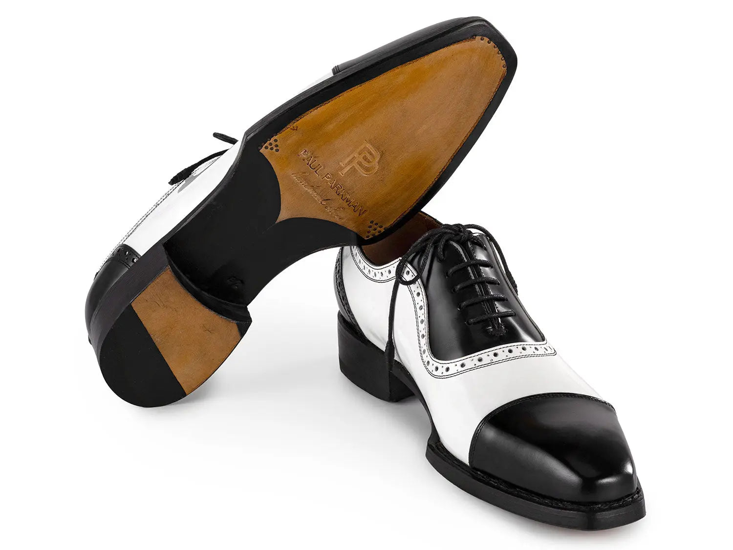 Paul Parkman Men's Black/White Goodyear Welted Cap Toe Oxfords (ID#9482-BNW) PAUL PARKMAN