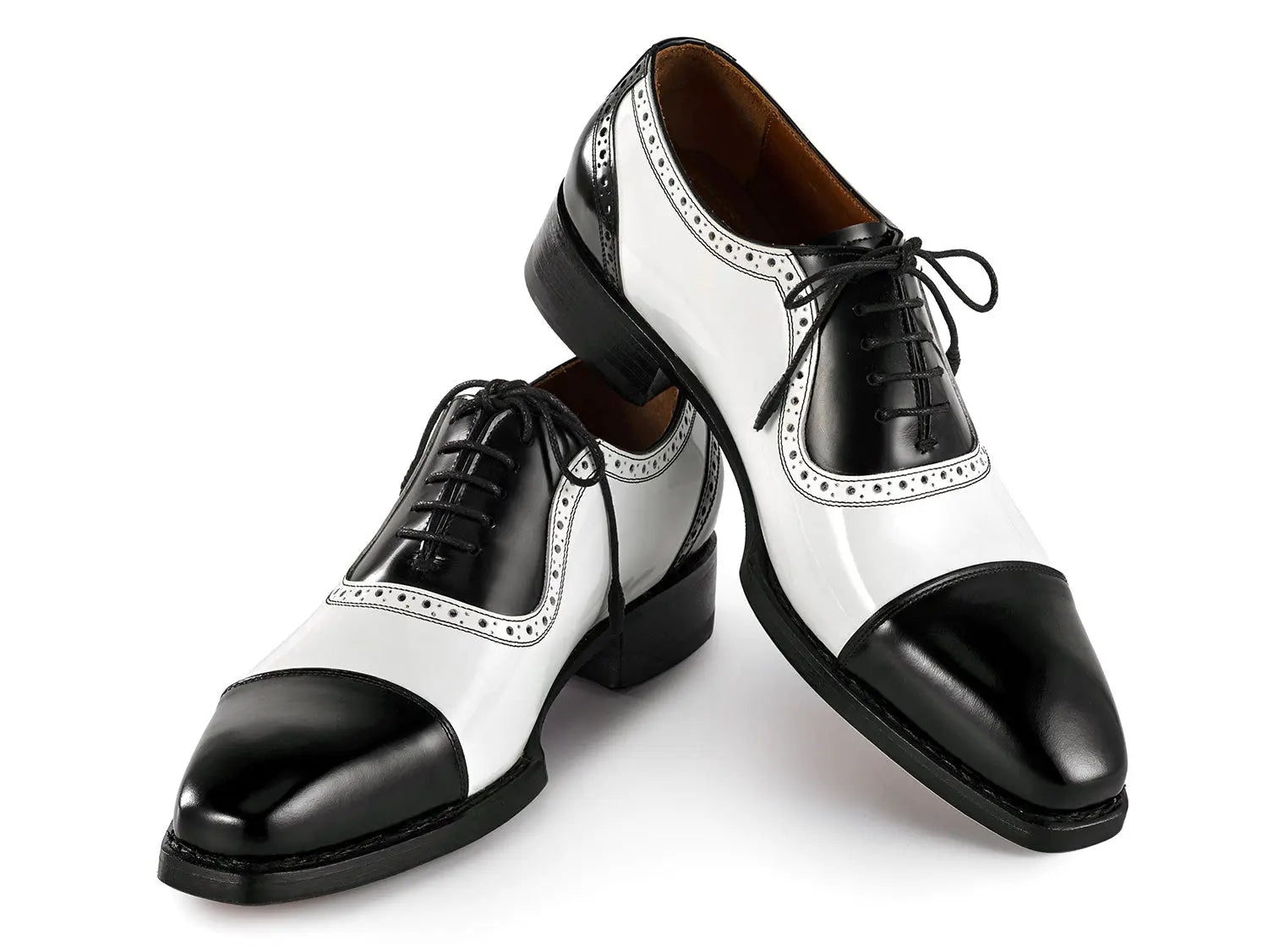 Paul Parkman Men's Black/White Goodyear Welted Cap Toe Oxfords (ID#9482-BNW) PAUL PARKMAN