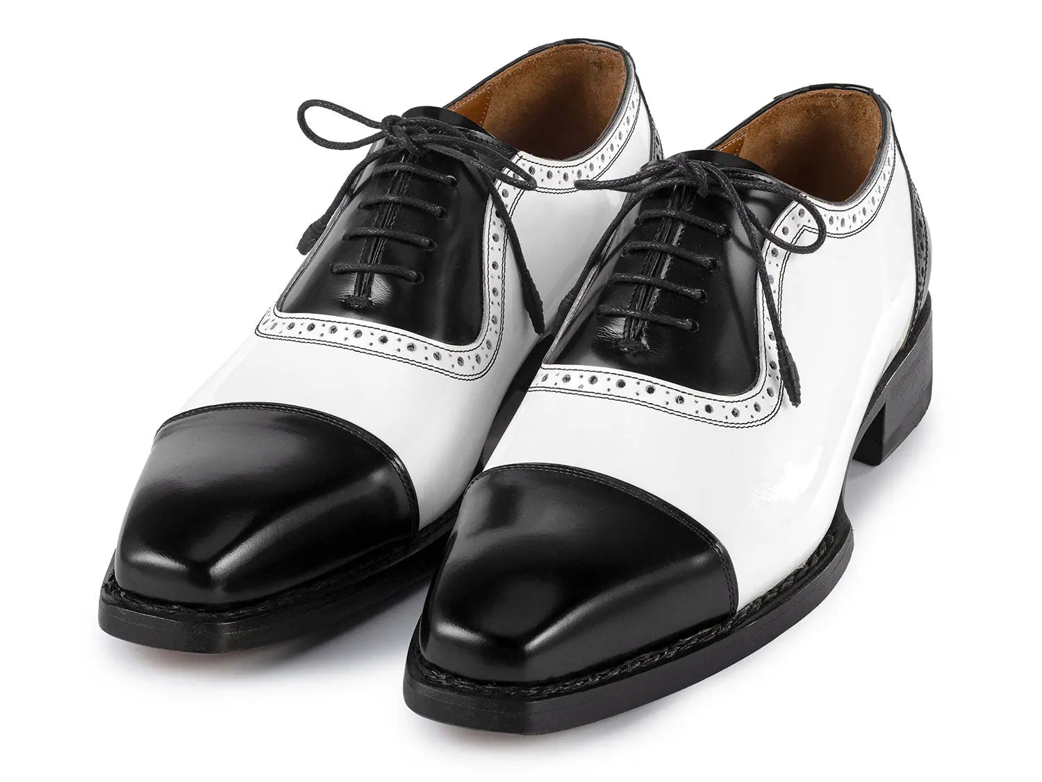 Paul Parkman Men's Black/White Goodyear Welted Cap Toe Oxfords (ID#9482-BNW) PAUL PARKMAN