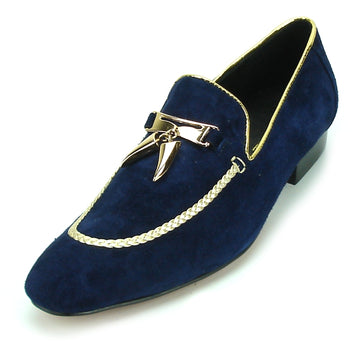 Fiesso FI-7157 Navy Suede Loafers