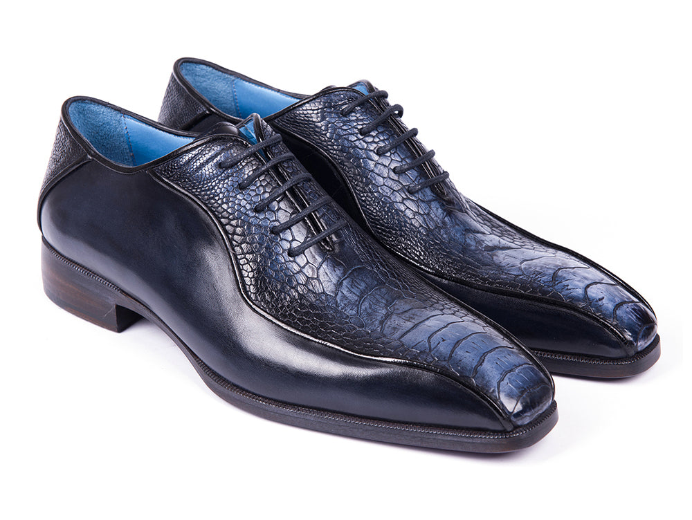 Paul Parkman Navy Genuine Ostrich Leg Bicycle Toe Oxfords (ID#94DLNVY) PAUL PARKMAN