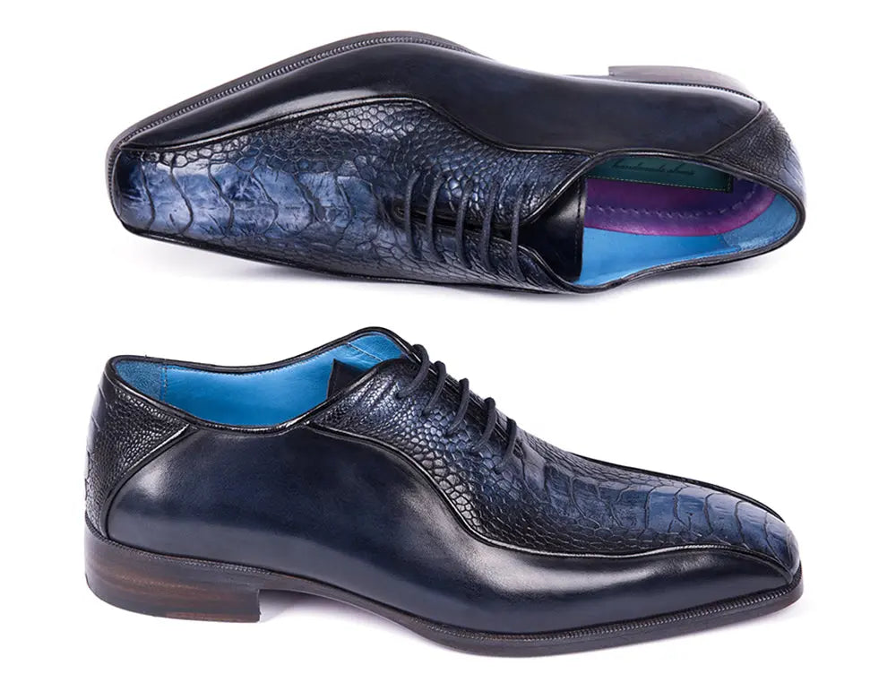 Paul Parkman Men's Navy Genuine Ostrich Leg Bicycle Toe Oxfords (ID#94DLNVY) PAUL PARKMAN