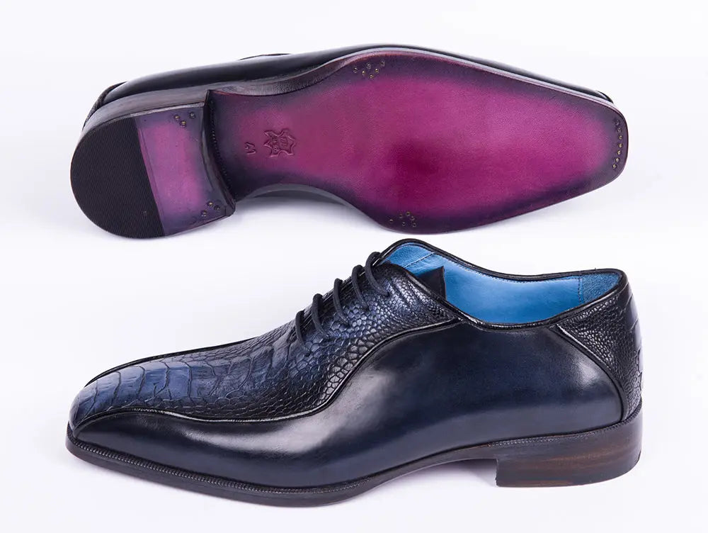 Paul Parkman Men's Navy Genuine Ostrich Leg Bicycle Toe Oxfords (ID#94DLNVY) PAUL PARKMAN