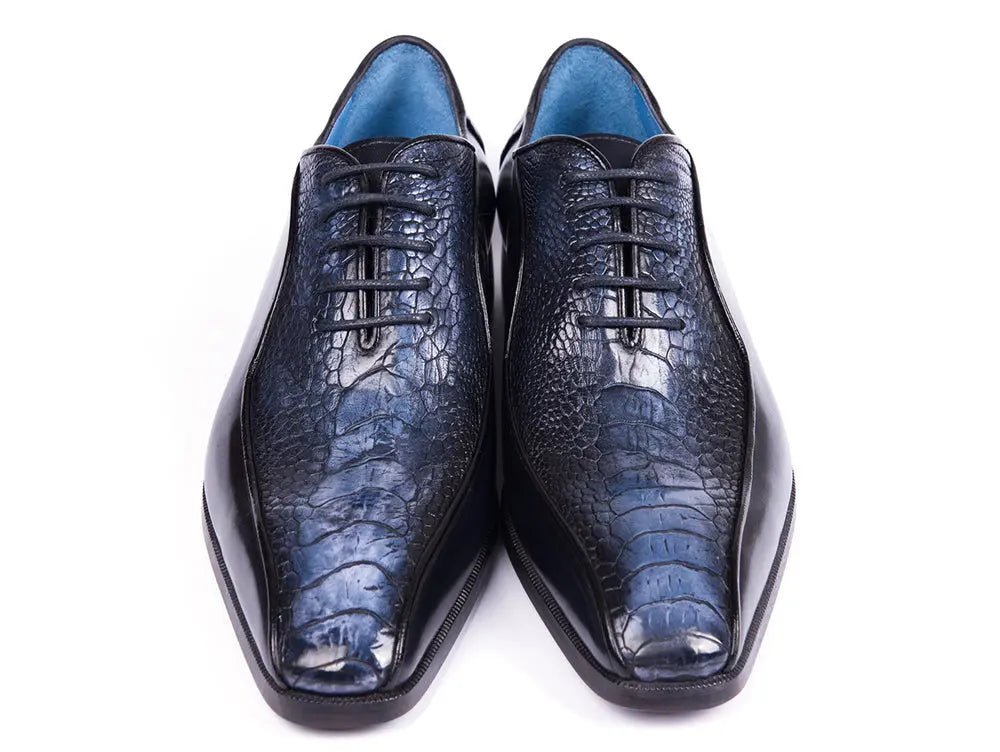 Paul Parkman Men's Navy Genuine Ostrich Leg Bicycle Toe Oxfords (ID#94DLNVY) PAUL PARKMAN