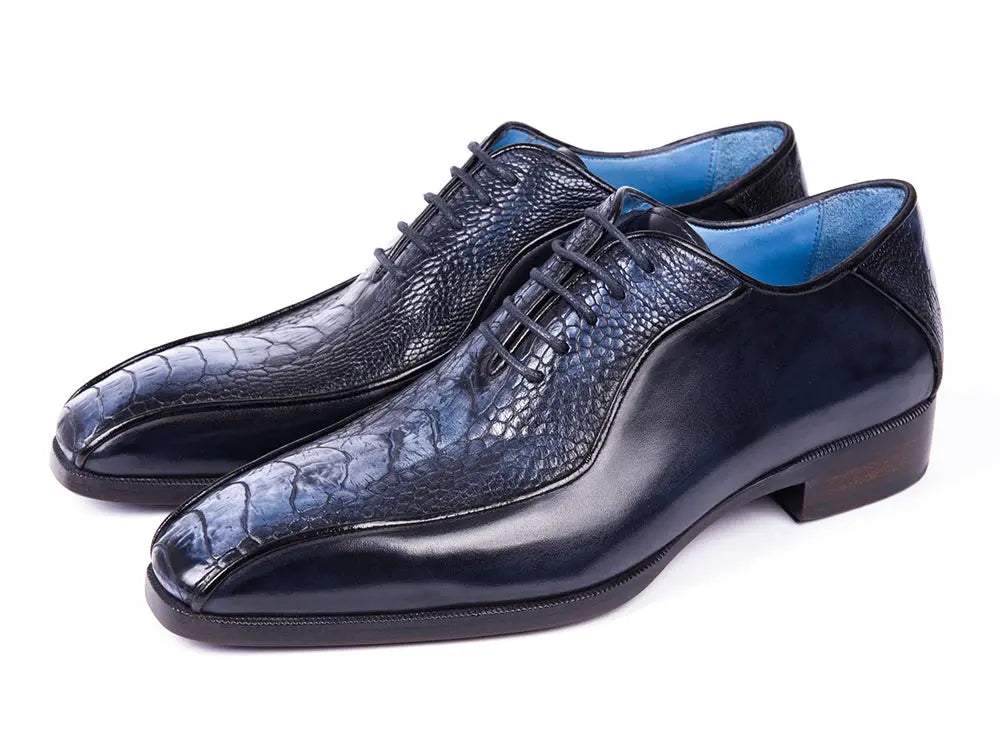 Paul Parkman Men's Navy Genuine Ostrich Leg Bicycle Toe Oxfords (ID#94DLNVY) PAUL PARKMAN