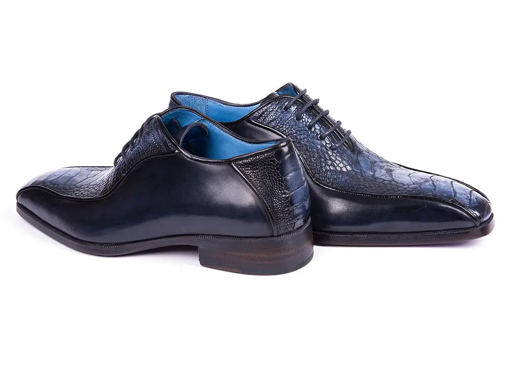 Paul Parkman Men's Navy Genuine Ostrich Leg Bicycle Toe Oxfords (ID#94DLNVY) PAUL PARKMAN