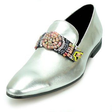 Fiesso FI-7193 Black Silver Suede Loafers