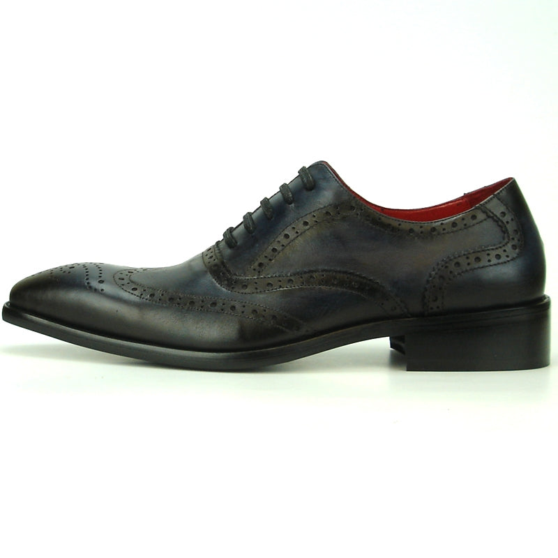 Fiesso FI-8710 Black Wing Tip Encore Oxfords