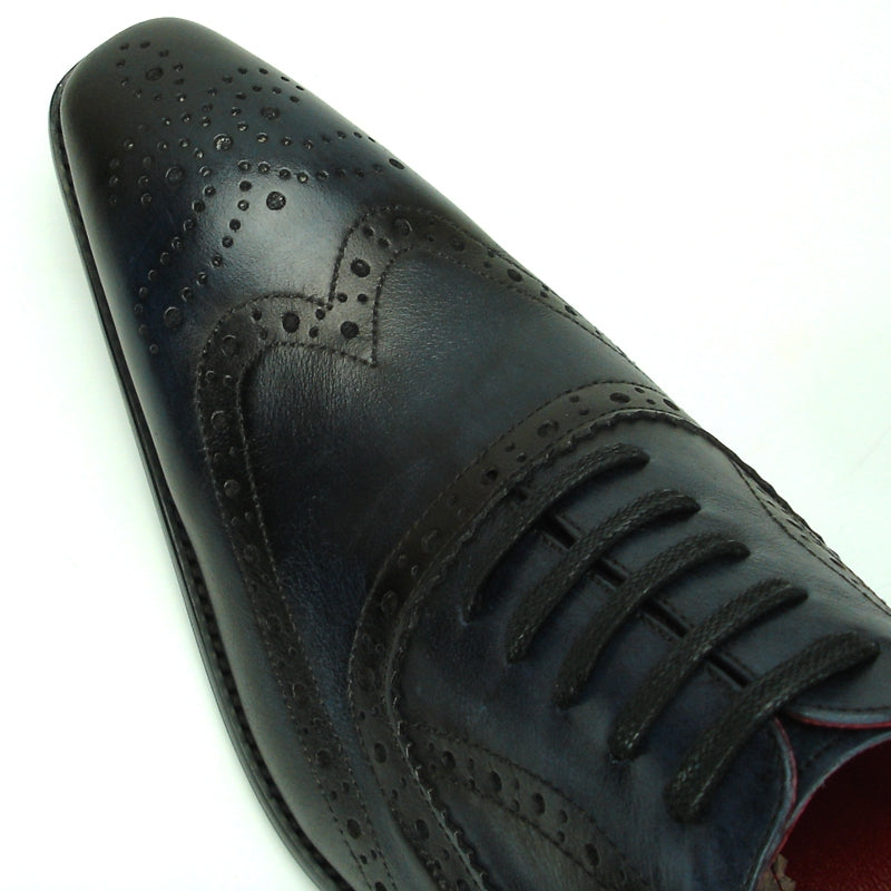 Fiesso FI-8710 Black Wing Tip Encore Oxfords