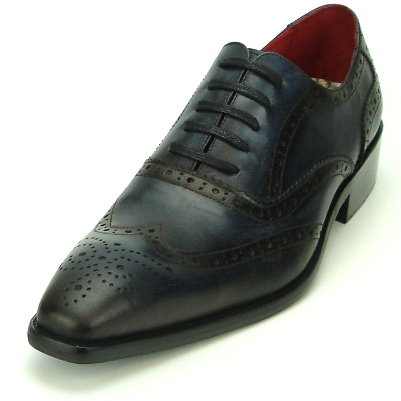 Fiesso FI-8710 Black Wing Tip Encore Oxfords