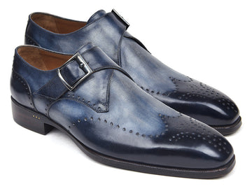 Paul Parkman Wingtip Single Monkstraps Navy (ID#98F54-NVY) PAUL PARKMAN