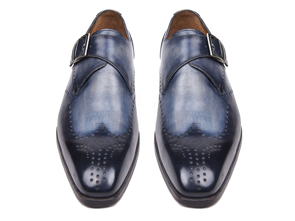 Paul Parkman Wingtip Single Monkstraps Navy (ID#98F54-NVY) PAUL PARKMAN