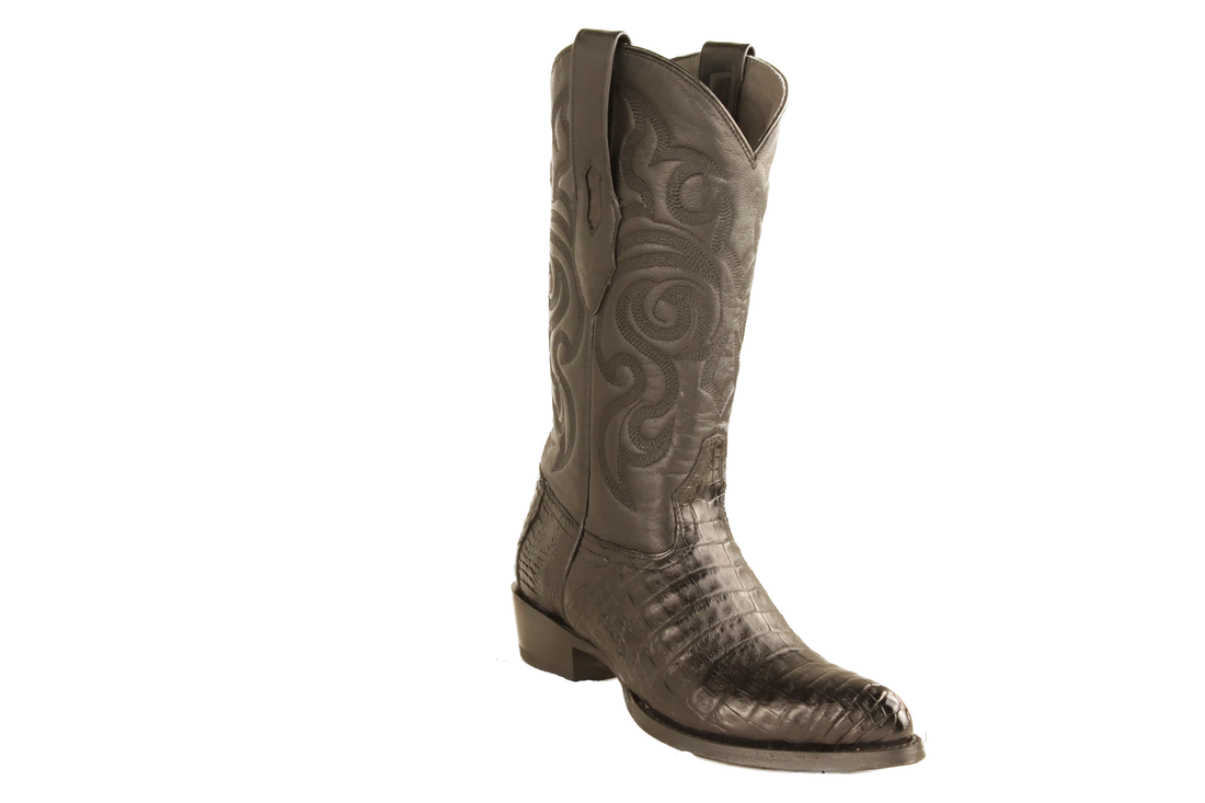 Los Altos 998205 Men's Black Genuine Caiman Belly J Toe Cowboy Boots