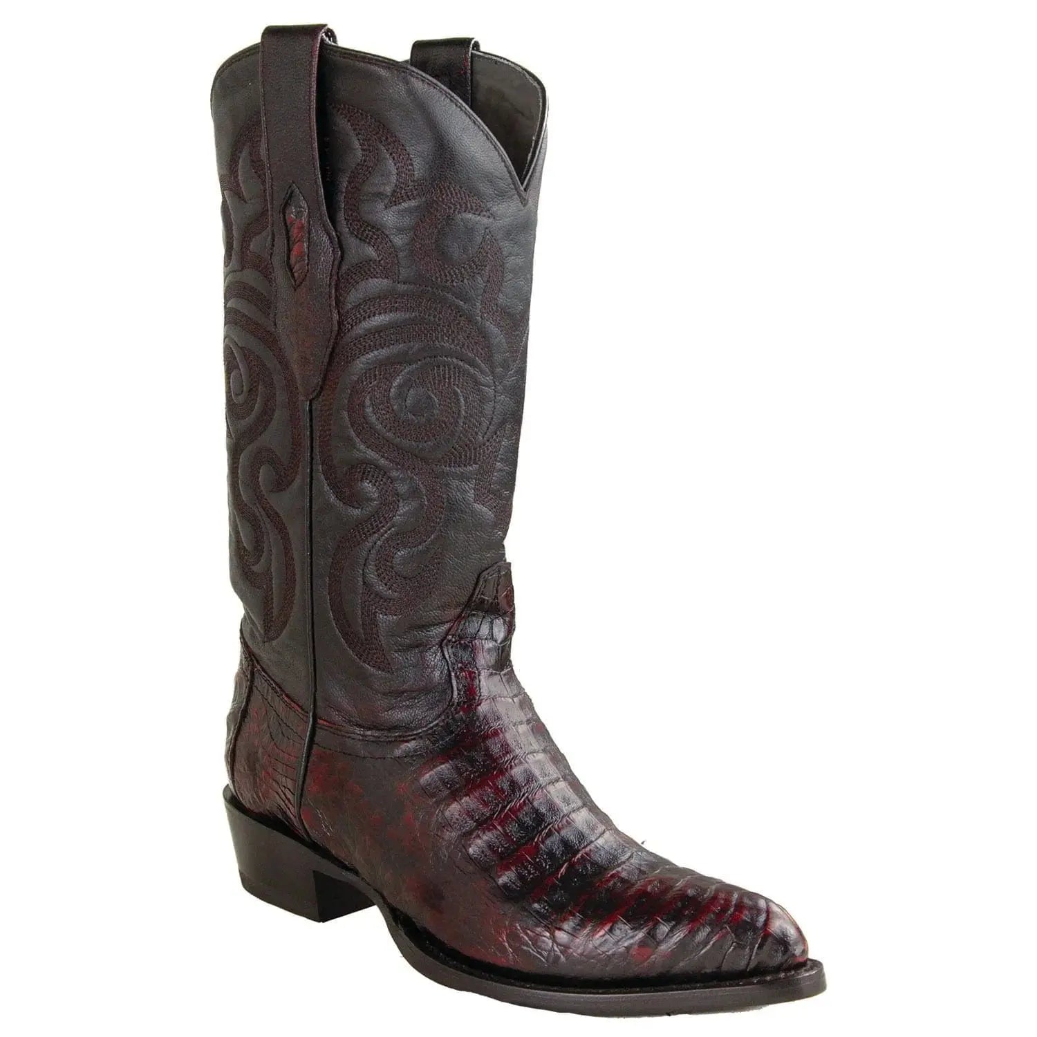 Los Altos 998218 Men's Black Cherry Genuine Caiman Belly J Toe Cowboy Boots