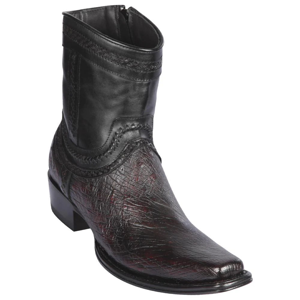 Los Altos 76B9718 Men's Black Cherry Genuine Smooth Ostrich European Square Toe Cowboy Boots