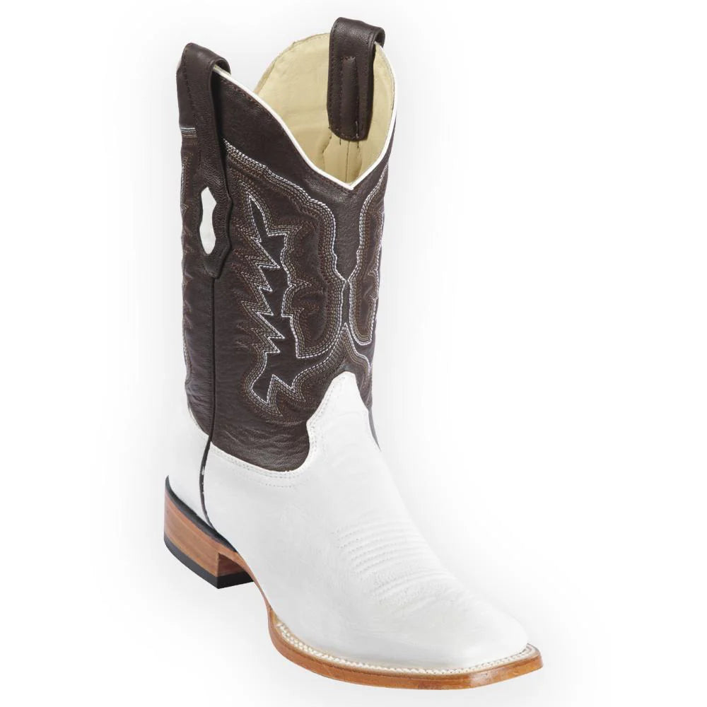 Los Altos 8279728 Men's White Genuine Smooth Ostrich Wide Square Toe Cowboy Boots