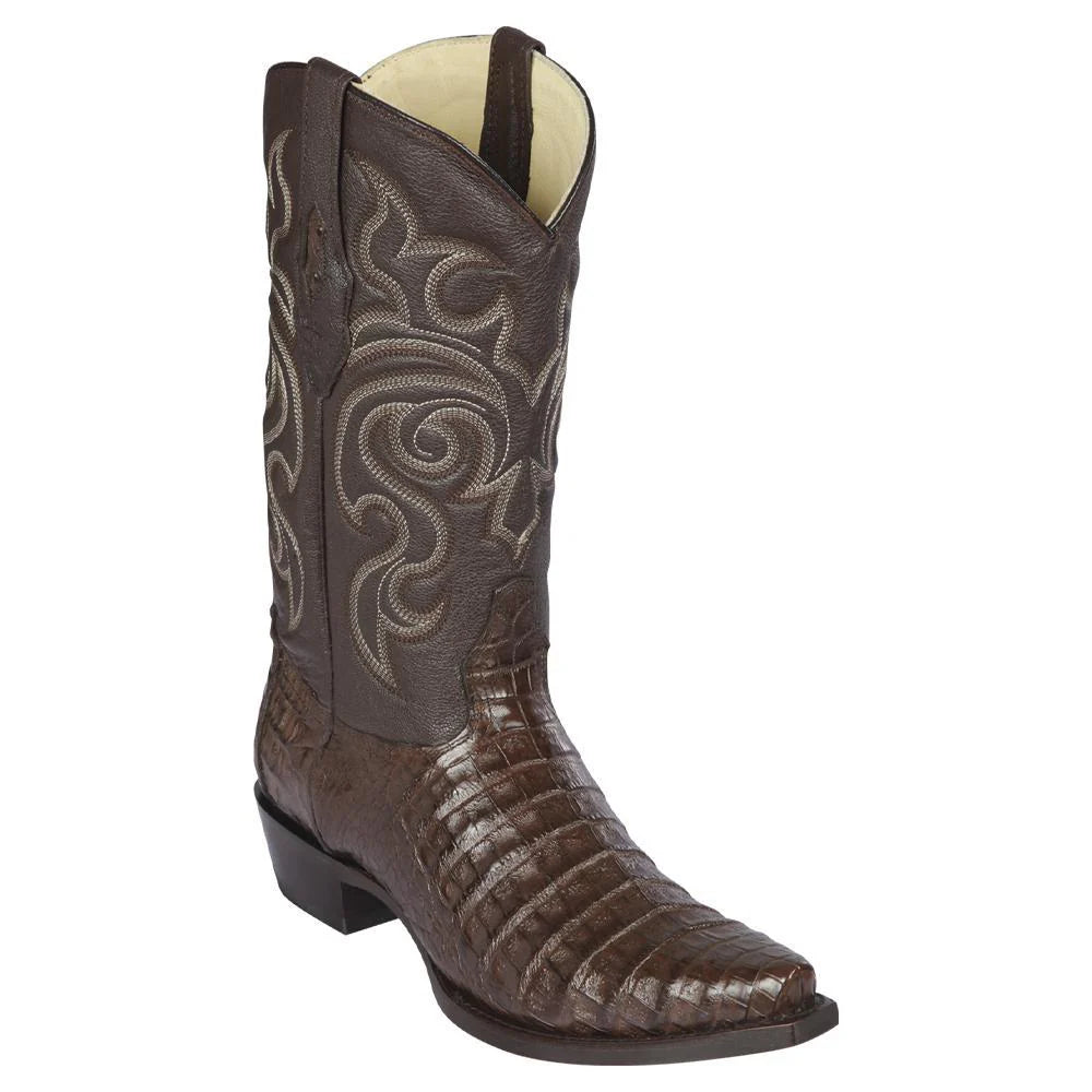 Los Altos 948207 Men's Brown Genuine Caiman Belly Snip Toe Cowboy Boots