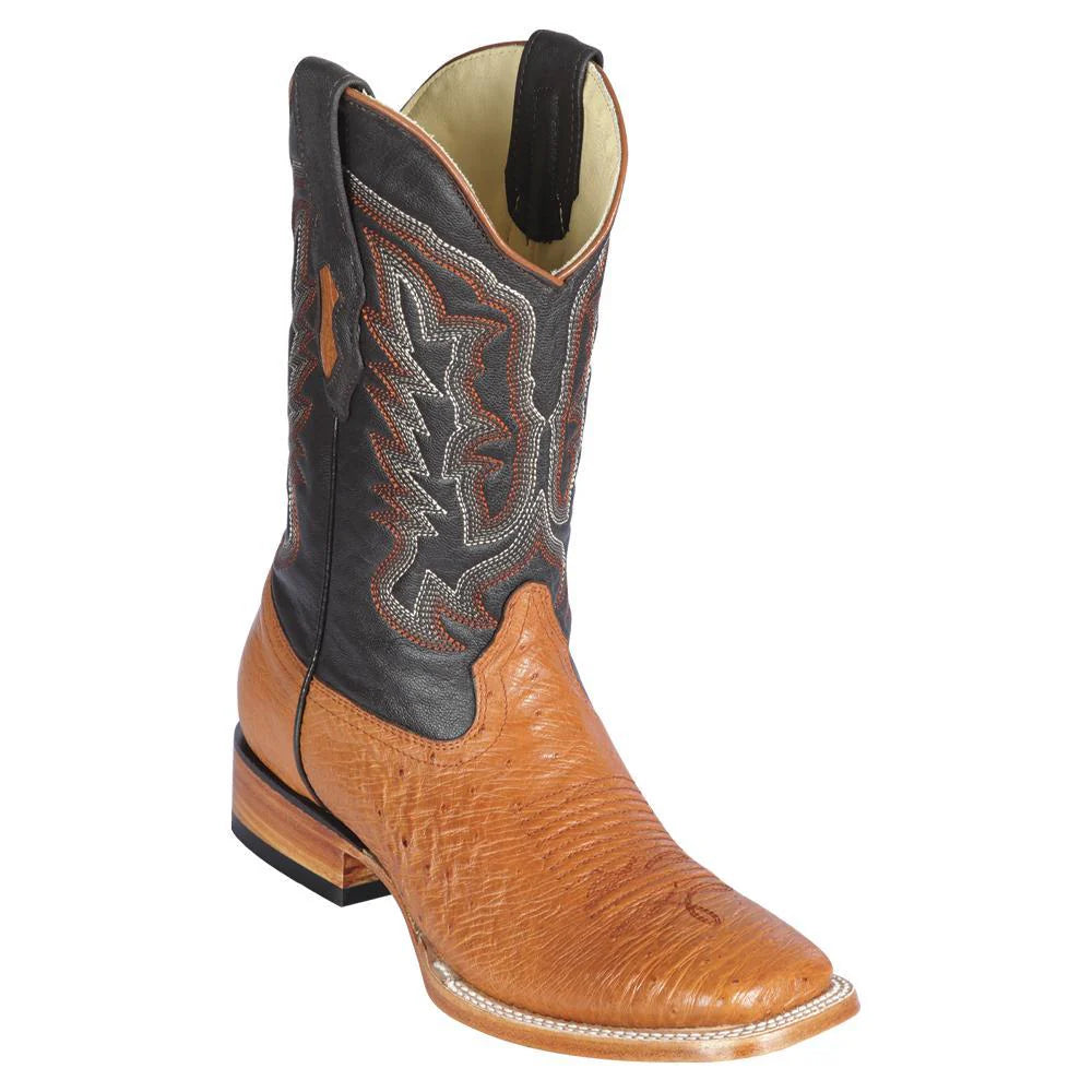 Los Altos 8279751 Men's Honey Genuine Smooth Ostrich Wide Square Toe Cowboy Boots