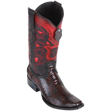 Los Altos 760518 Men's Black Cherry Genuine Ostrich Leg European Square Toe Cowboy Boots