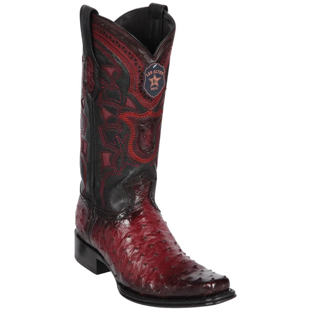 Los Altos 760343 Men's Faded Burgundy Genuine Ostrich European Square Toe Cowboy Boots