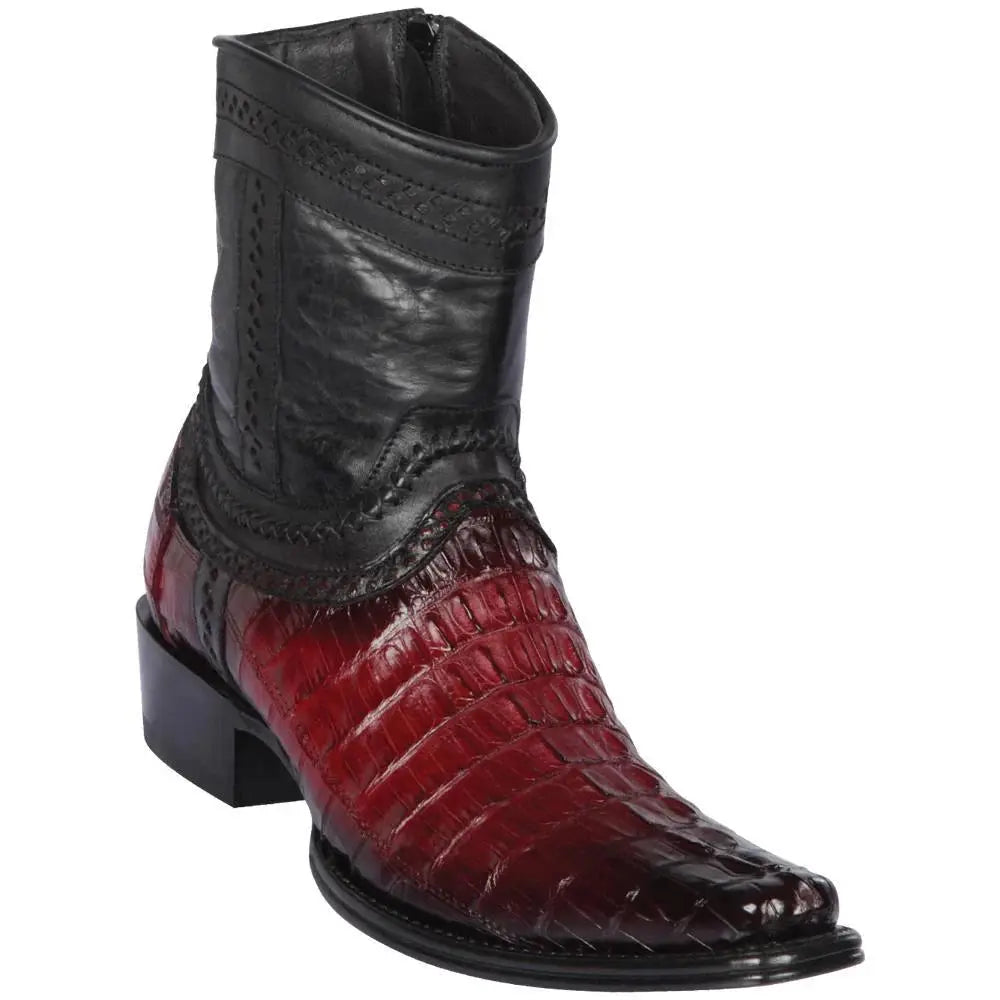 Los Altos 76B0143 Men's Faded Burgundy Genuine Caiman Tail European Square Toe Cowboy Boots