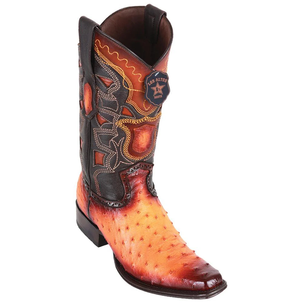 Los Altos 760301 Men's Faded Buttercup Genuine Ostrich European Square Toe Cowboy Boots