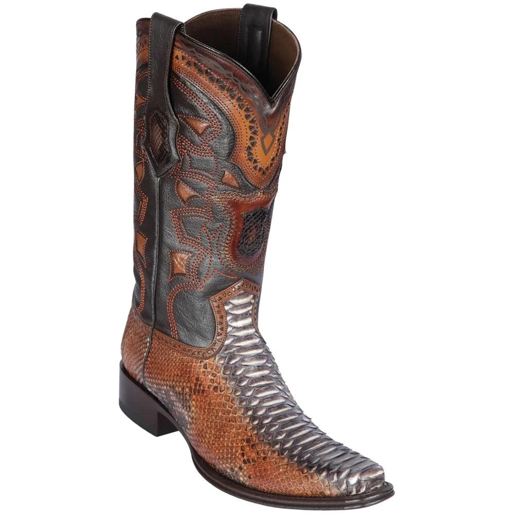 Los Altos 765788 Men's Rustic Cognac Genuine Python European Square Toe Cowboy Boots