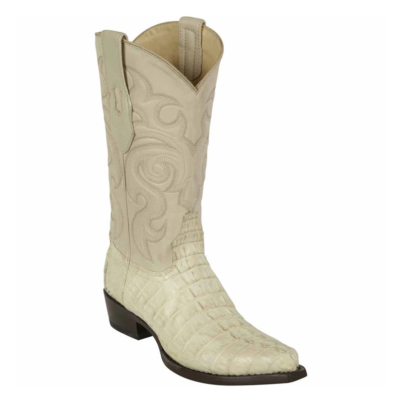 Los Altos 940104 Men's Winter White Genuine Caiman Tail Snip Toe Cowboy Boots