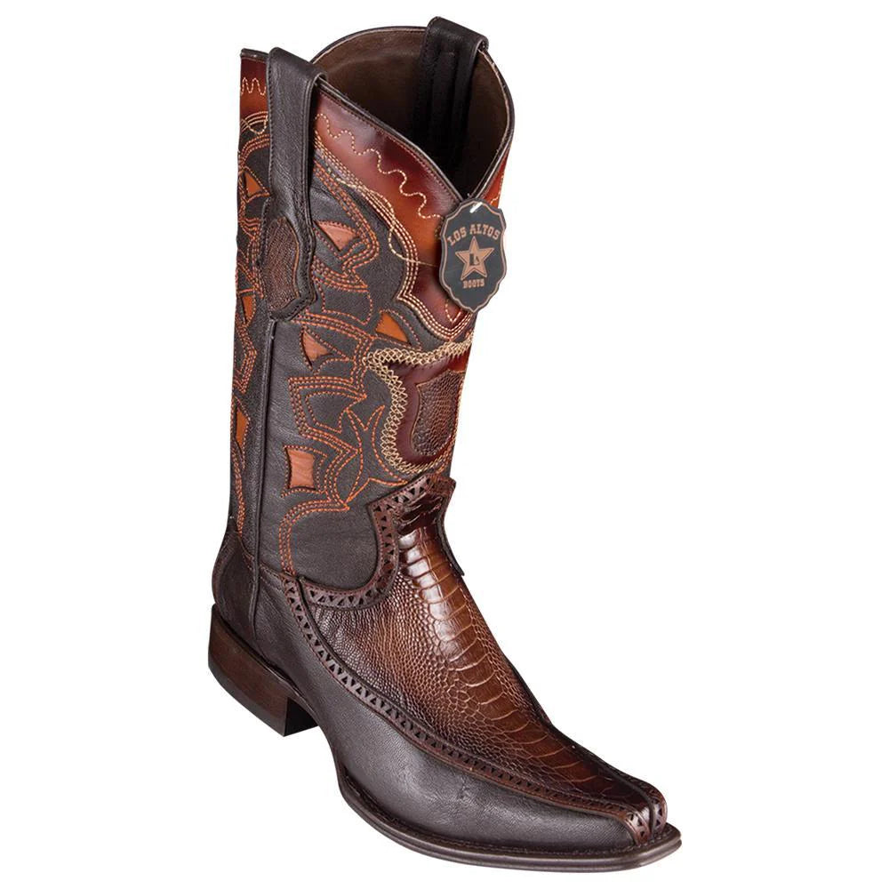 Los Altos 76F0516 Men's Faded Brown Genuine Ostrich Leg & Deer European Square Toe Cowboy Boots