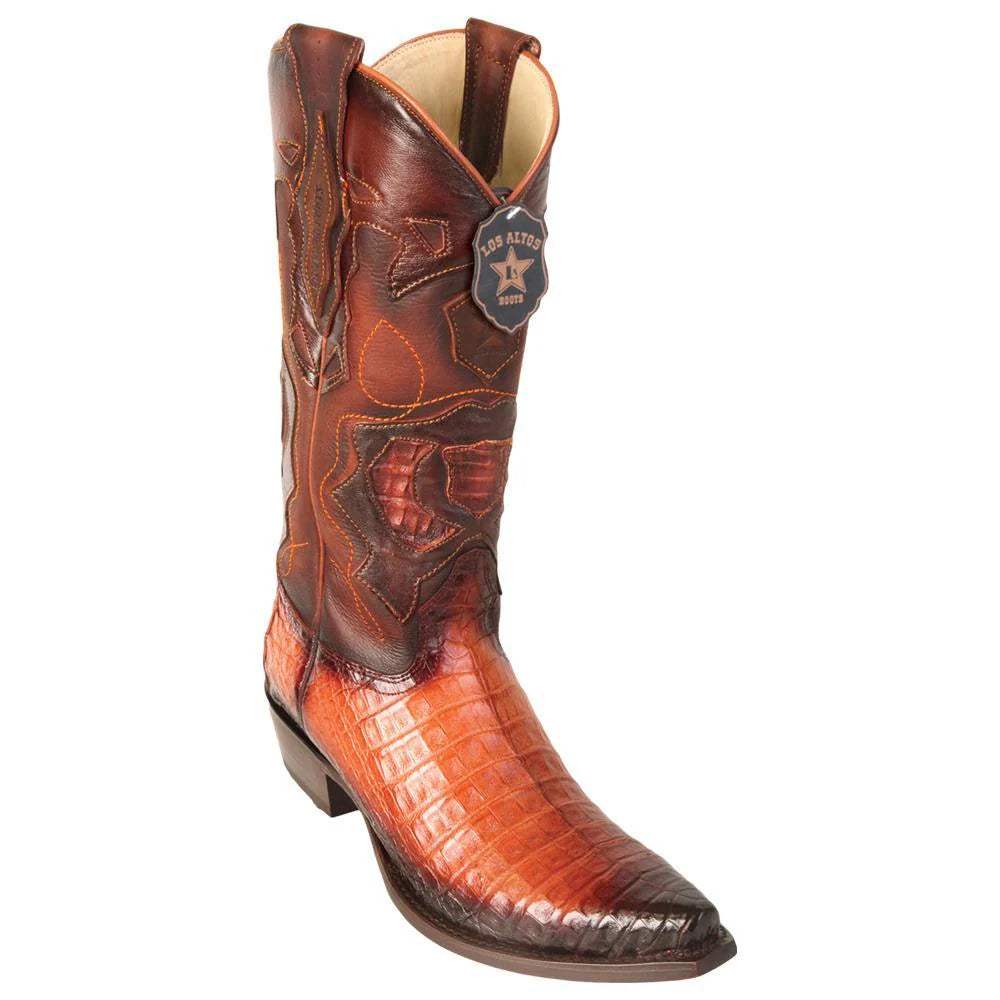 Los Altos 94R8257 Men's Faded Cognac Genuine Caiman Belly Snip Toe Cowboy Boots