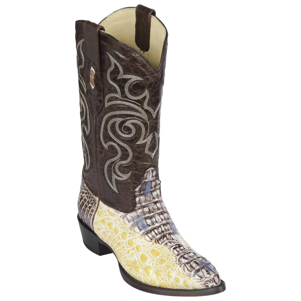 Los Altos 990249 Men's Natural Genuine Caiman Hornback J Toe Cowboy Boots