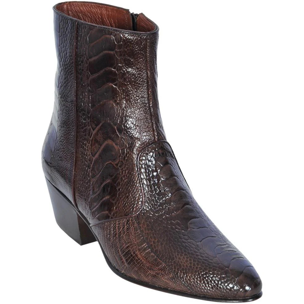 Los Altos 630507 Men's Brown Genuine Ostrich Leg Ankle Boots