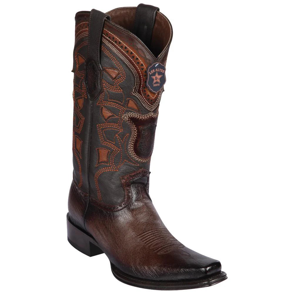 Los Altos 769716 Men's Faded Brown Genuine Smooth Ostrich European Square Toe Cowboy Boots