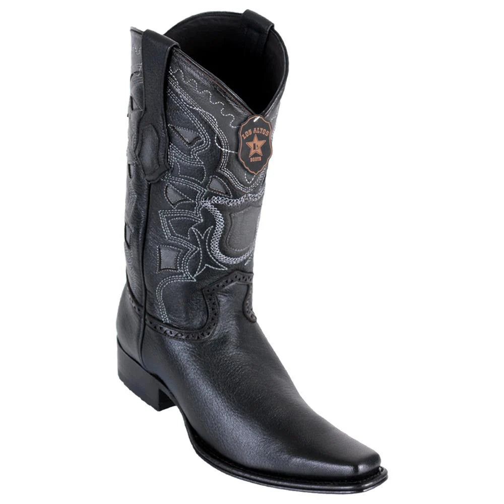 Los Altos 762705 Men's Black Genuine Grisly European Square Toe Cowboy Boots