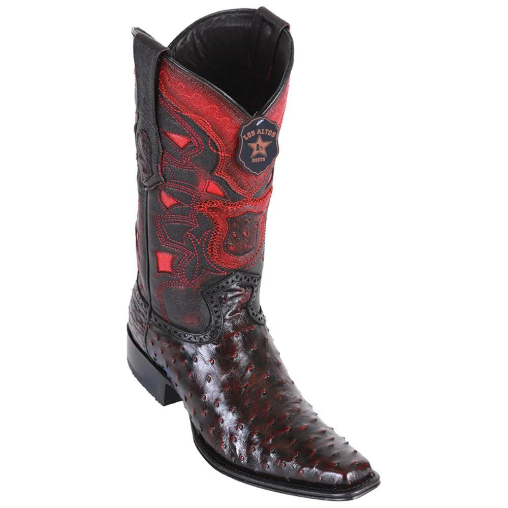 Los Altos 760318 Men's Black Cherry Genuine Ostrich European Square Toe Cowboy Boots