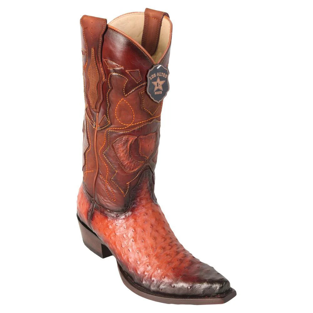 Los Altos 94R0357 Men's Faded Cognac Genuine Ostrich Snip Toe Cowboy Boots