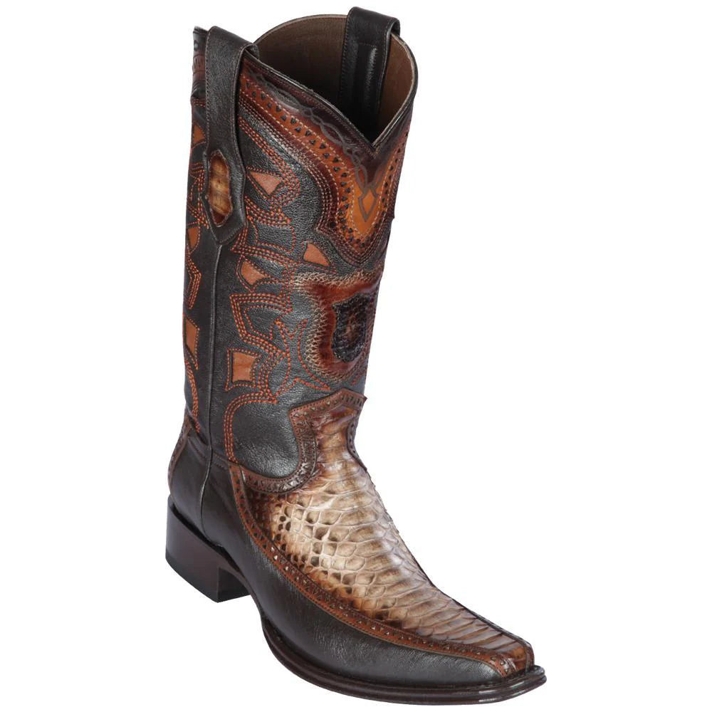 Los Altos 76F5785 Men's Rustic Brown Genuine Python & Deer European Square Toe Cowboy Boots