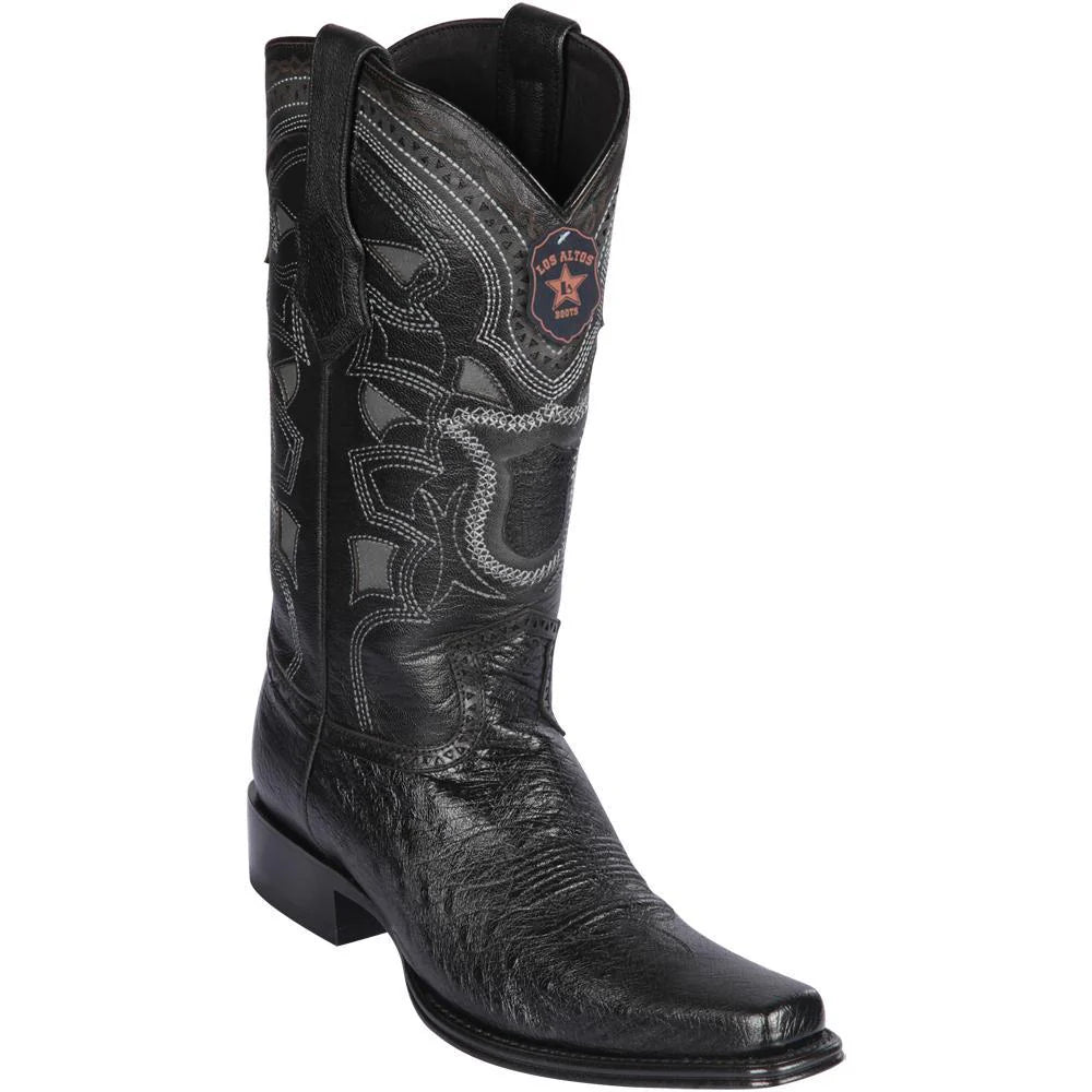 Los Altos 769705 Men's Black Genuine Smooth Ostrich European Square Toe Cowboy Boots