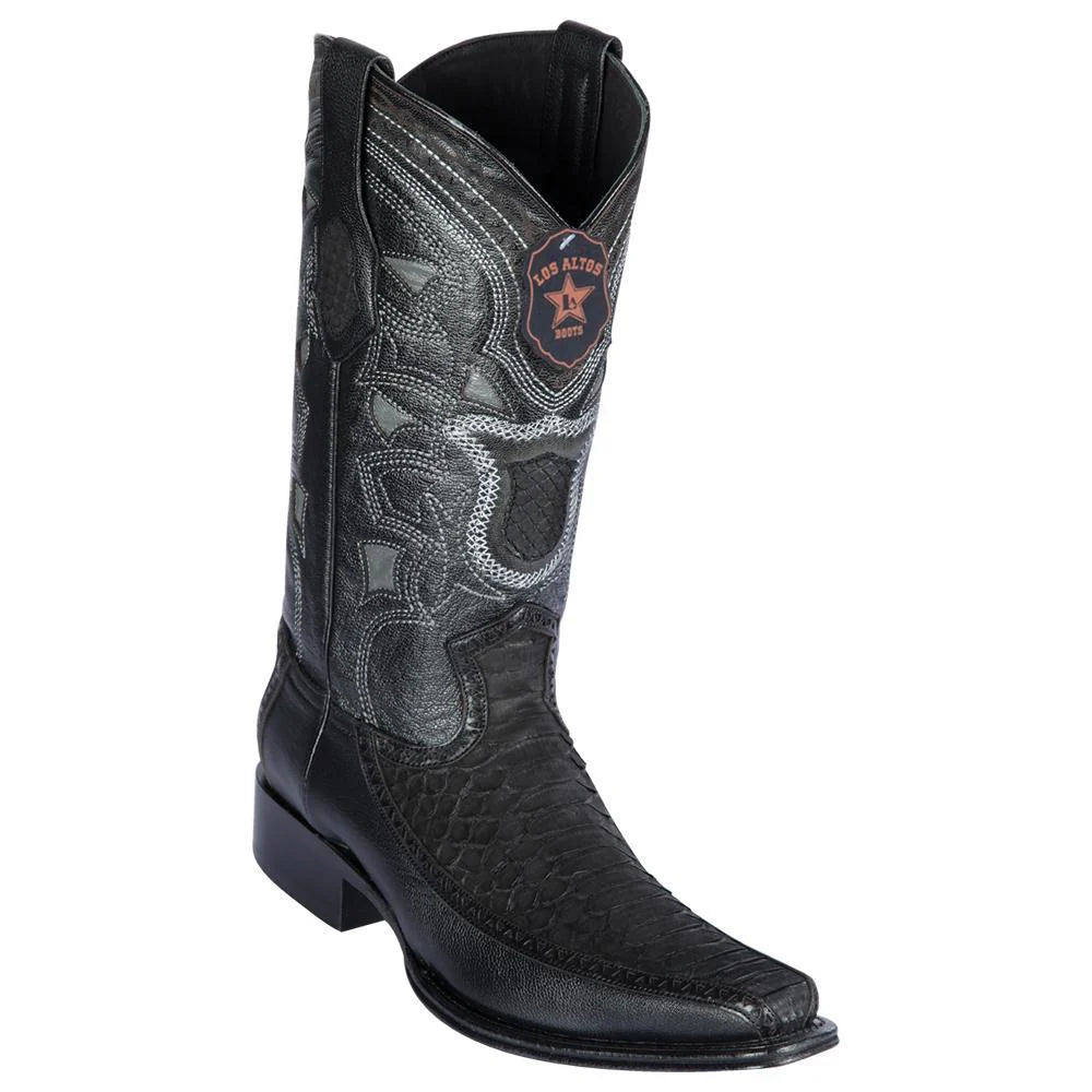 Los Altos 76FN5705 Men's Black Genuine Python & Deer European Square Toe Cowboy Boots