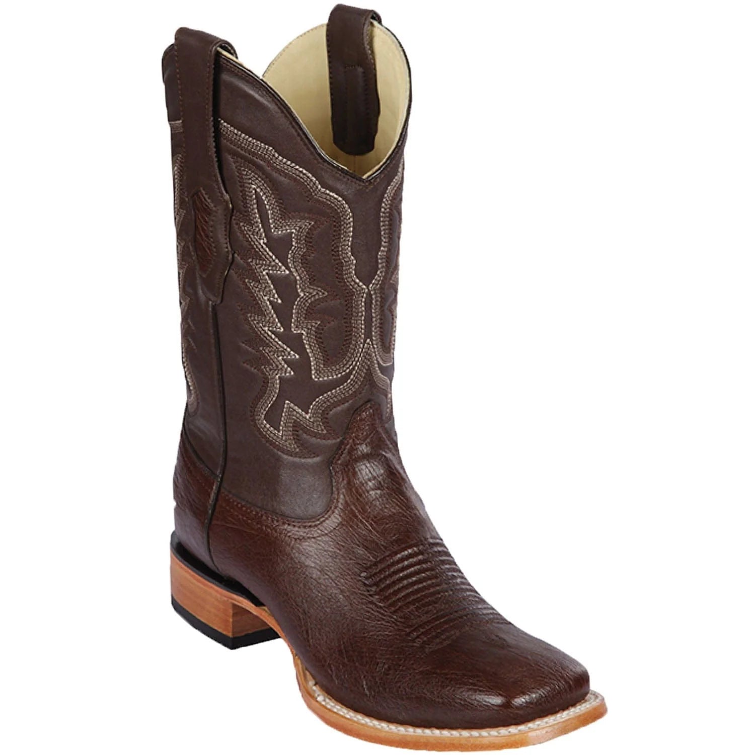 Los Altos 8279705C Men's Brown Genuine Smooth Ostrich Wide Square Toe Cowboy Boots