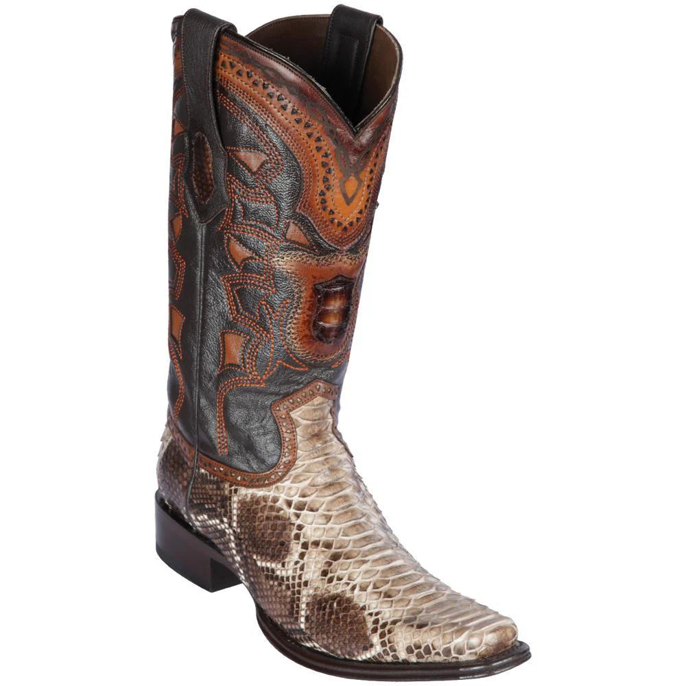 Los Altos 765785 Men's Rustic Brown Genuine Python European Square Toe Cowboy Boots