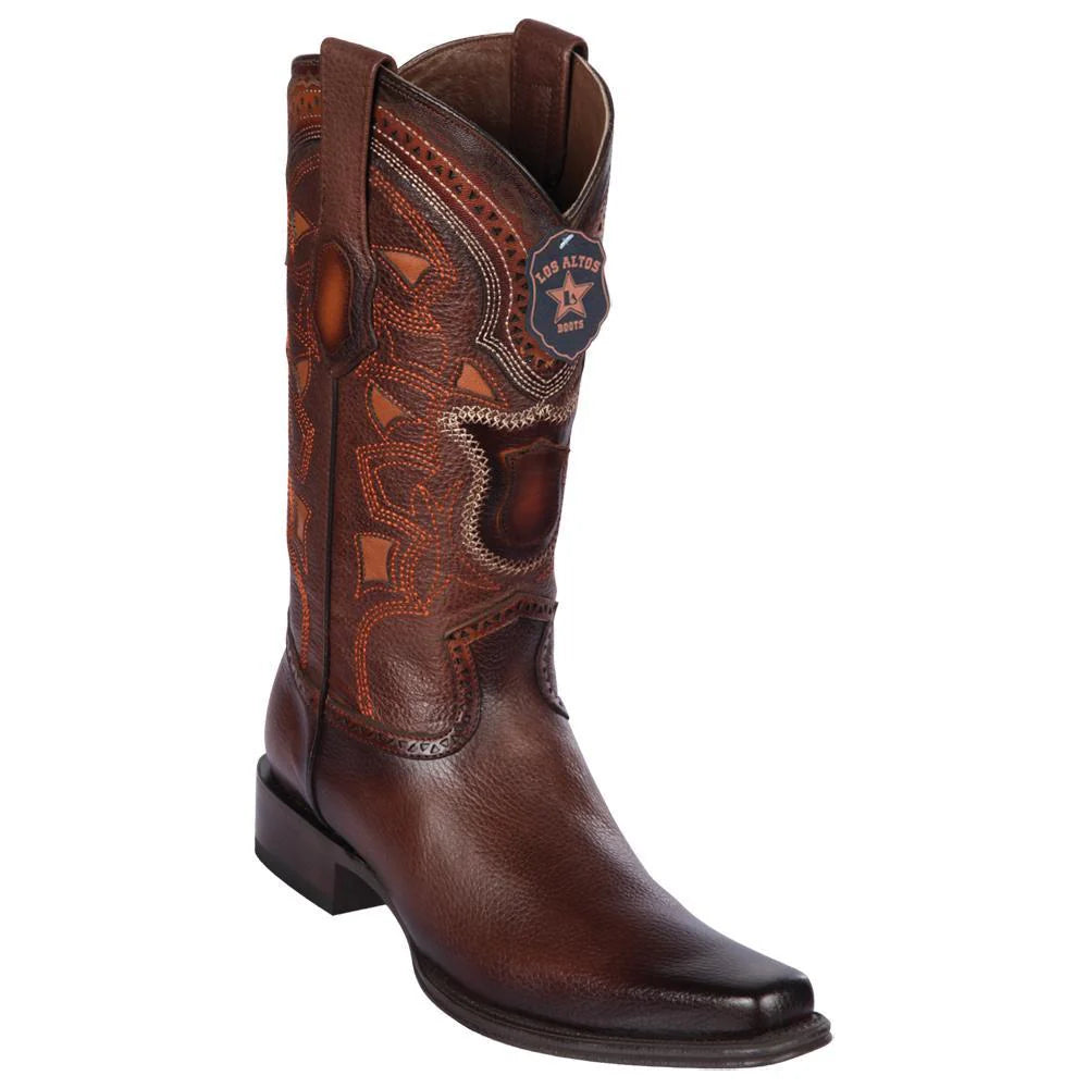 Los Altos 762716 Men's Faded Brown Genuine Grisly European Square Toe Cowboy Boots