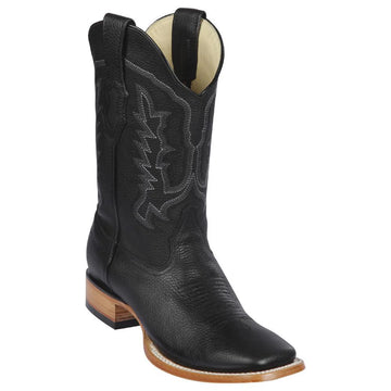 Los Altos 8272705 Men's Black Genuine Grisly Wide Square Toe Cowboy Boots