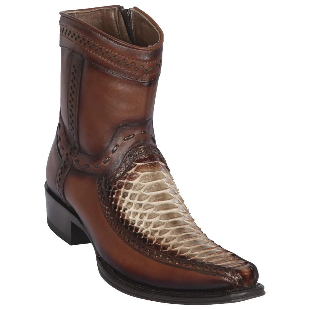 Los Altos 76BF5785 Men's Rustic Brown Genuine Python & Deer European Square Toe Cowboy Boots